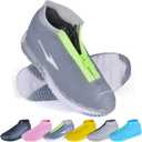 Shoe Covers Waterproof Reusable Foldable Not-Slip Rain Shoe Covers with Zipper,Shoe Protectors Overshoes Rain Galoshes for Kids Men and Women (Transparent)