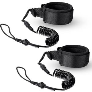 2 Pieces Surf Board Leashes Coiled Leash Rope Paddle Board Surfboard Leash Compatible with SUP Surfing Leg Rope Leash Surf Straps Stay on Board Ankle Strap Ankle Accessory for Surfing (Black)