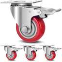 3 Inch Industrial Heavy Duty Swivel Caster Wheels with Brake,Set of 4 Safety Locking Casters,Load 1600lbs,Premium Polyurethane Wheels for Table,Trailer,Saw Table,Stage Toolbox,Bed,Corn Board (Red)