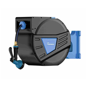 GardenJoy Retractable Garden Hose Reel 65 ft 5/8 in Heavy Duty with 180 Degree Swivel Wall Bracket 10-Pattern Sprayer Nozzle Any Length Lock Slow Return System Durable Outdoor Water Hose for Garden Lawn Cleaning
