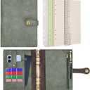 Wonderpool A5 Binder Journal Leather Spiral Notebook Refillable College Ruled Paper, Budget Binder Rings Diary Organizer with Pen for Office School Travel Business Planning Writing (Green,A5)
