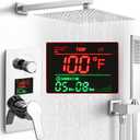 SKWOLL Shower Faucet Set Polished Chrome, Wall Mount 12 Inch Rainfall Shower Head with Handheld, 2 Function Shower Mixer Valve Kit Digital Display Included
