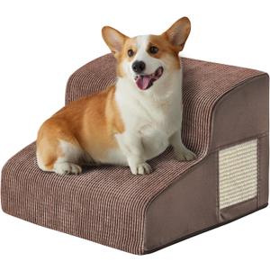 Dogs Steps for Bed, Dog Stairs for Small Dogs, 2-Step Dog Ramp for Bed, Couch, Sofa, and Chairs, Non-Slip Bottom Design, Cat Scratching, High Density Foam Portable Pet Step, Indoor, Coffee