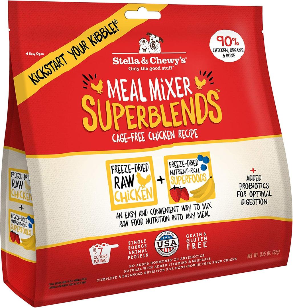 Stella & Chewy's Freeze Dried Raw Cage-Free Chicken Meal Mixers  SuperBlends Dog Food Topper  Grain Free, Protein Rich Recipe  3.25 oz Bag (3.25 Ounce (Pack of 1))