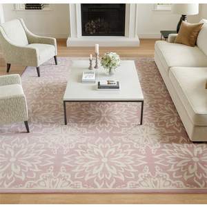 Nourison Jubilant Floral Ivory/Pink 6' x 9' Area-Rug, Easy-Cleaning, Non Shedding, Bed Room, Living Room, Dining Room, Kitchen (6x9)