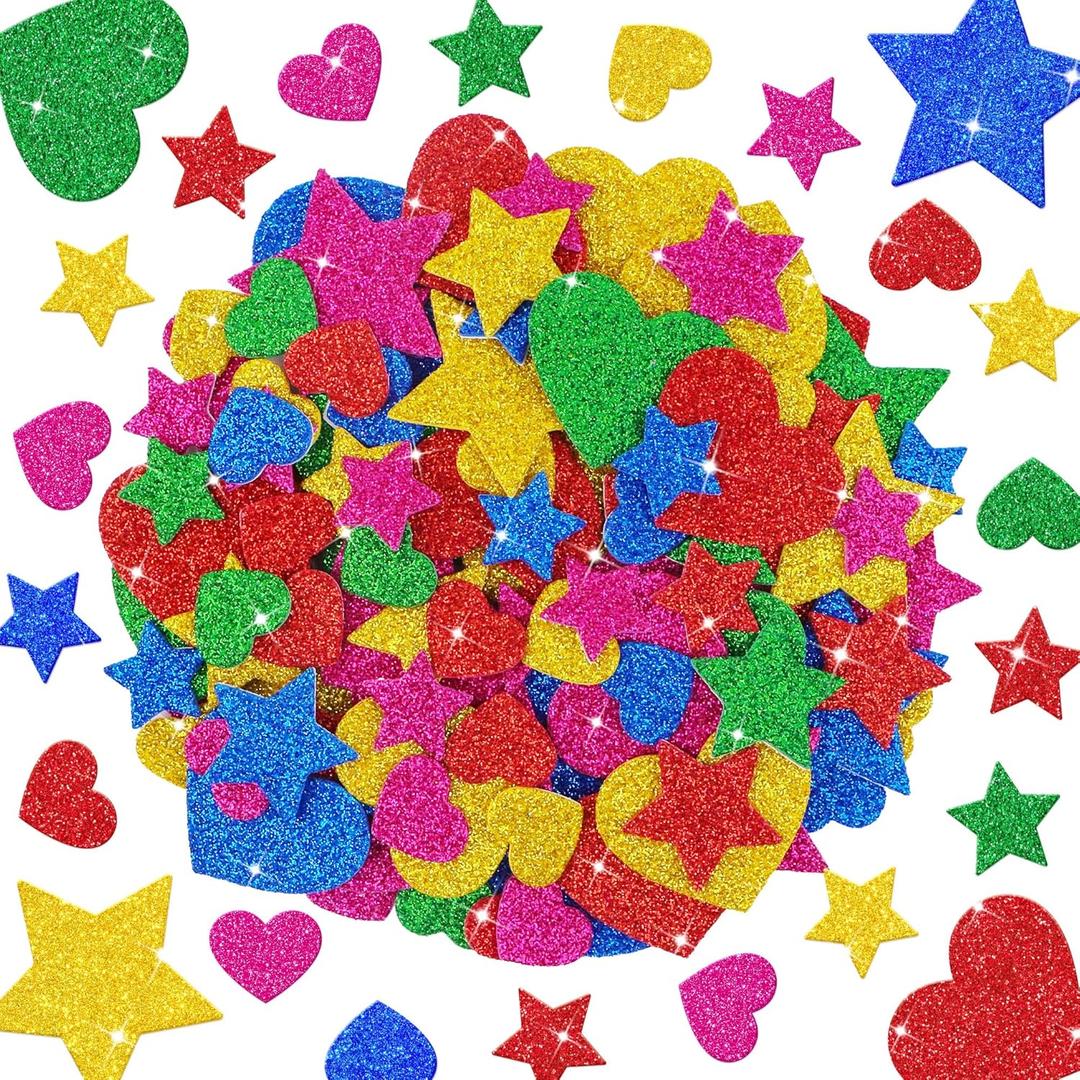 625Pcs Foam Stickers,5Sheets Glitter Heart Star Shape Stickers Colorful Self Adhesive Sticker for Scrapbooking Crafts Art DIY Greeting Card Home Decor Party Supplies(Valentine's Day Style)
