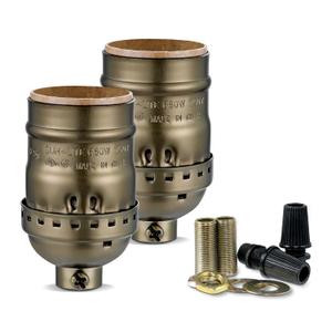 Keyless Lamp Socket, E26 Standard Medium Screw Vintage Light Socket, Edison Lamp Socket Holder Replacement, No Switch, UL Listed (2, Antique Brass)