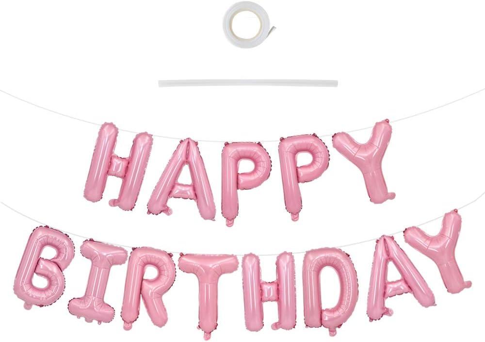 TONIFUL Light Pink Happy Birthday Balloons Banner, 16 Inch Mylar Foil Letters Birthday Sign Bunting Reusable for Girls Boys Kids & Adults Birthday Decorations and Party Supplies