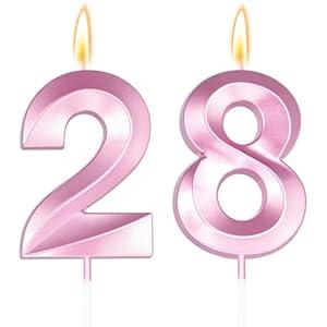 Large 2.76 inch Number Candles 28 Birthday Decorations for Women，Pink 28 Candle for 20th Birthday Decorations for Her, Rose Gold 28th Cake Topper for 28 Year Old Party Decoration, Decor Supplies