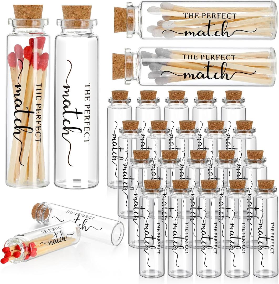 36 Set Wedding Glass Jars with Cork Top Small Glass Favor Jars Matchsticks Holder Honeymoon Sand Bottles for Wedding Bridal Shower Party Gifts Match Spice Honey Sugar Herb(Perfect Matches)