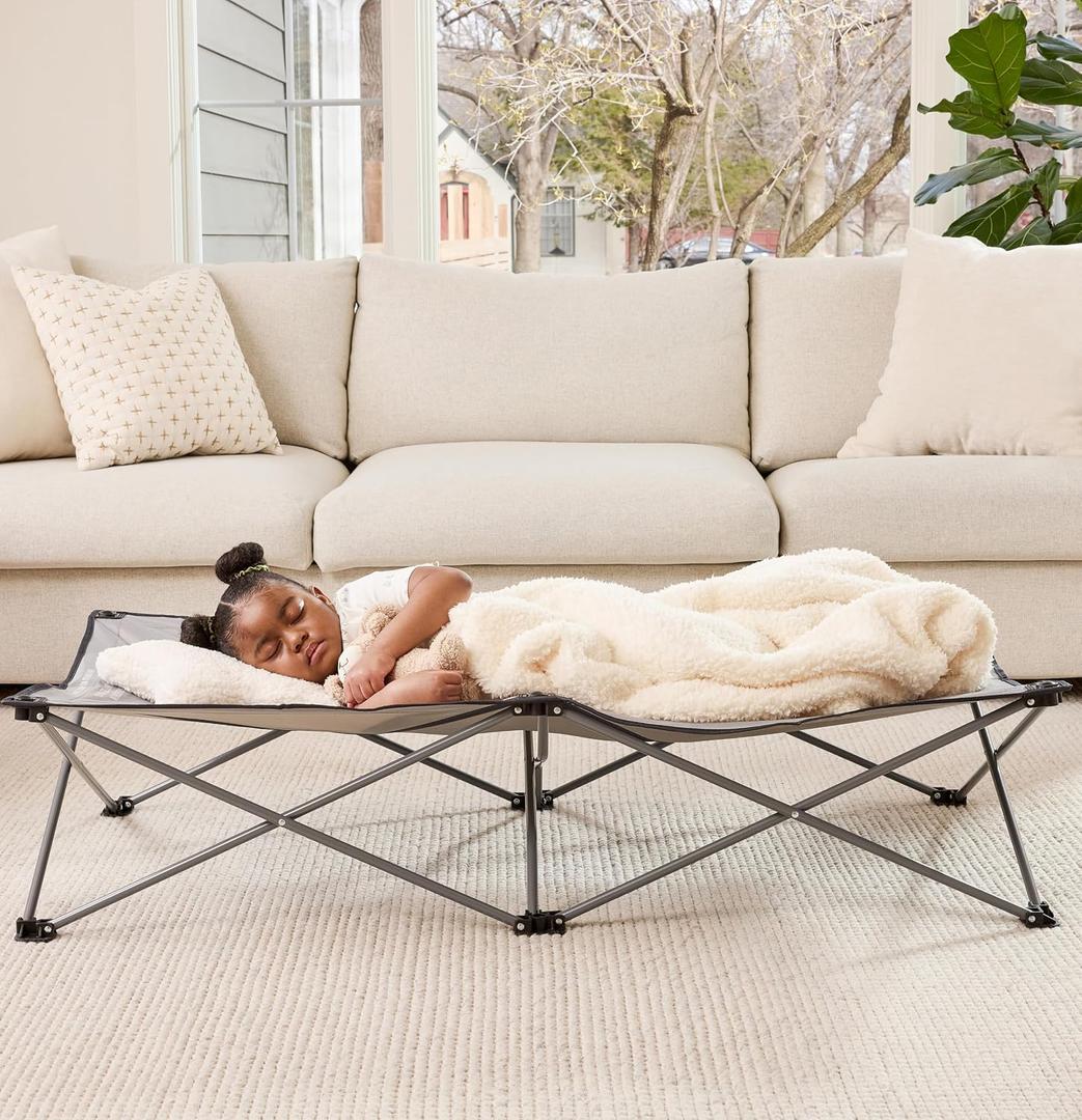 Regalo Extra Long My Cot Portable Toddler Bed, Foldable Kids Travel Bed & Camping Cot for Ages 28, Indoor/Outdoor, Extra Large 54 x 28 x 12, Supports up to 80 lbs, Gray