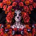 Day of The Dead (Dia De Los Muertos) Themed Skull with Flowers Canvas Poster Print Modern Wall Art Painting Picture Living Room Home Home Decoration Art Gift (24×36inch, Unframed)