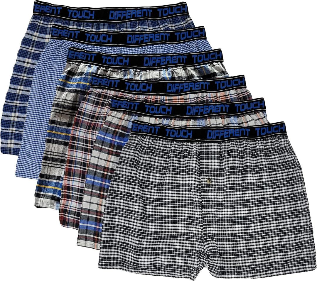 Different Touch Men's Big & Tall King Size Exposed Waistband Woven Boxer Shorts Underwear (6XL)