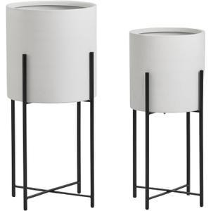 LB2 Metal Indoor Outdoor Planter Dome Large Planter Pot with Removable Stand for Living Room, Set of 2 Planters 23", 26" H, White