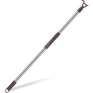 Reallnaive 1 Pack Telescoping Skylight Pole with Hook 47 to 98 Inch Wand for Blinds Tension Rod Blinds Shades Stainless Steel Adjustable Curtain Pull Wand for Skylight Cordless Window (Brown)