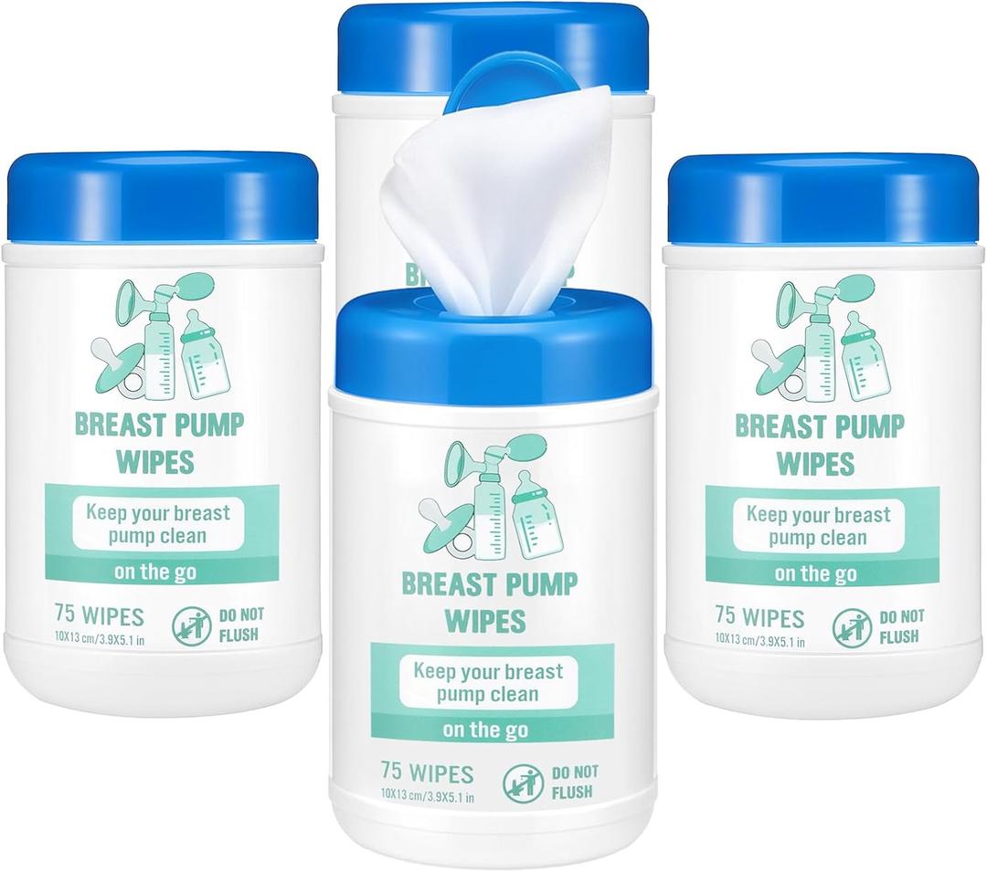 4 Pack Breast Pump Cleaning Wipes 300 Count Pacifier Bottle Wipes Resealable Convenient Hygienic on the Go Cleaning for Quick Clean Pump Parts Tables Countertops Chairs