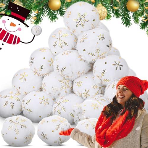 Hungdao 30 Pcs Fake Snowflake Snowballs 2.76 Inch Indoor Snow Fight Ball Set Winter Plush Balls Toy Soft Artificial Indoor Snowballs for Winter Christmas Holiday Party Decorations Games(Gold)