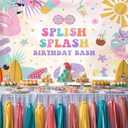MEHOFOND Tropical Splish Splash Birthday Party Backdrop Girl Splash Water Paddling Pool Summer Party Decorations Swimming Pool Birthday Party Banner Photo Booth Props 7x5ft