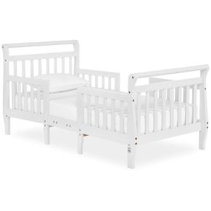 Dream On Me Emma 3-in-1 Convertible Wooden Toddler Bed in White, Baby Safety Alliance Certified, Low-to-Floor Design, Solid Pinewood with Safety Rails (Crib)