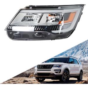 Headlights Assembly Black Bezel DRL Headlamp Left Side Replacement for Explorer 2016-2018
