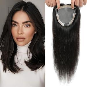 Hair Toppers for Women Real Human Hair 14 Inch No Bangs 65 Gram 100% Real Human Hair Toppers for Women with Thinning Hair 5x5 Hand-Tied Breathable Swiss Lace Base Blonde 3 Clips in Hair pieces,#18/613