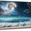 Yxbhhym Moon Ocean Decor Beach Wall Art Seascape Painting Sea Canvas Poster Prints Landscape Plam Pictures Artwork for Living Room Decor Wall Decorations large Framed Wall Art -20x40inches (40L" x 20W", Blue Ocean Wall Art)