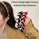 3 Pack Vintage High Cranium Artificial Pearl Hairband, Elegant Pearls Headbands for Women Girls, Bridal Hair Hoops, Decorative Hairs Bands Fashion Hair Accessories for Women (Pearl, One Size)