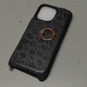 for iPhone 15 Pro Max Case with Card Holder,Credit Card Holder,Ring Stand Kickstand,Shockproof Cute Phone Wallet Case for Women(6.7 inch,Black Leopard)