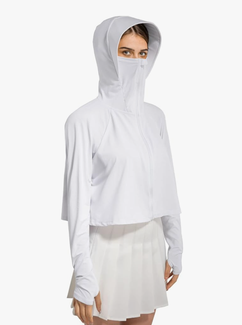 Locachy Womens UPF 50+ Sun Protection Jacket Lightweight Zip up Outdoor Running Hiking Hoodie with Face Mask, M