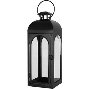 Lantern Decorative Indoor & Outdoor, 16.5IN Large Hanging Candle Lanterns, Black Metal Decorative Candle Lanterns, Waterproof Hanging Lantern for Porch Patio Wedding Home