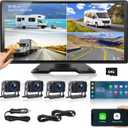4 Channel Semi Truck Camera System with Apple Carplay & Andriod Auto,10.36 "IPS 360 Camera System for RV/Truck/Trailer/Semi Truck,24H Parking Monitoring,IP69K Waterproof