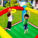 WELLFUNTIME Bouncy Castle & Bounce House, Inflatable Bouncer with Air Blower, Kids Jumping Castle with Slide, Ball Pit & Dart Target Game, 143x137x68 Inch