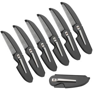 6 Pack Beard Comb for Men, Portable Folding Mustache Comb, Travel Pocket Size Hair & Facial Hair Grooming Kit, Premium Plastic Mens Combs for Beard Care, Gift Idea