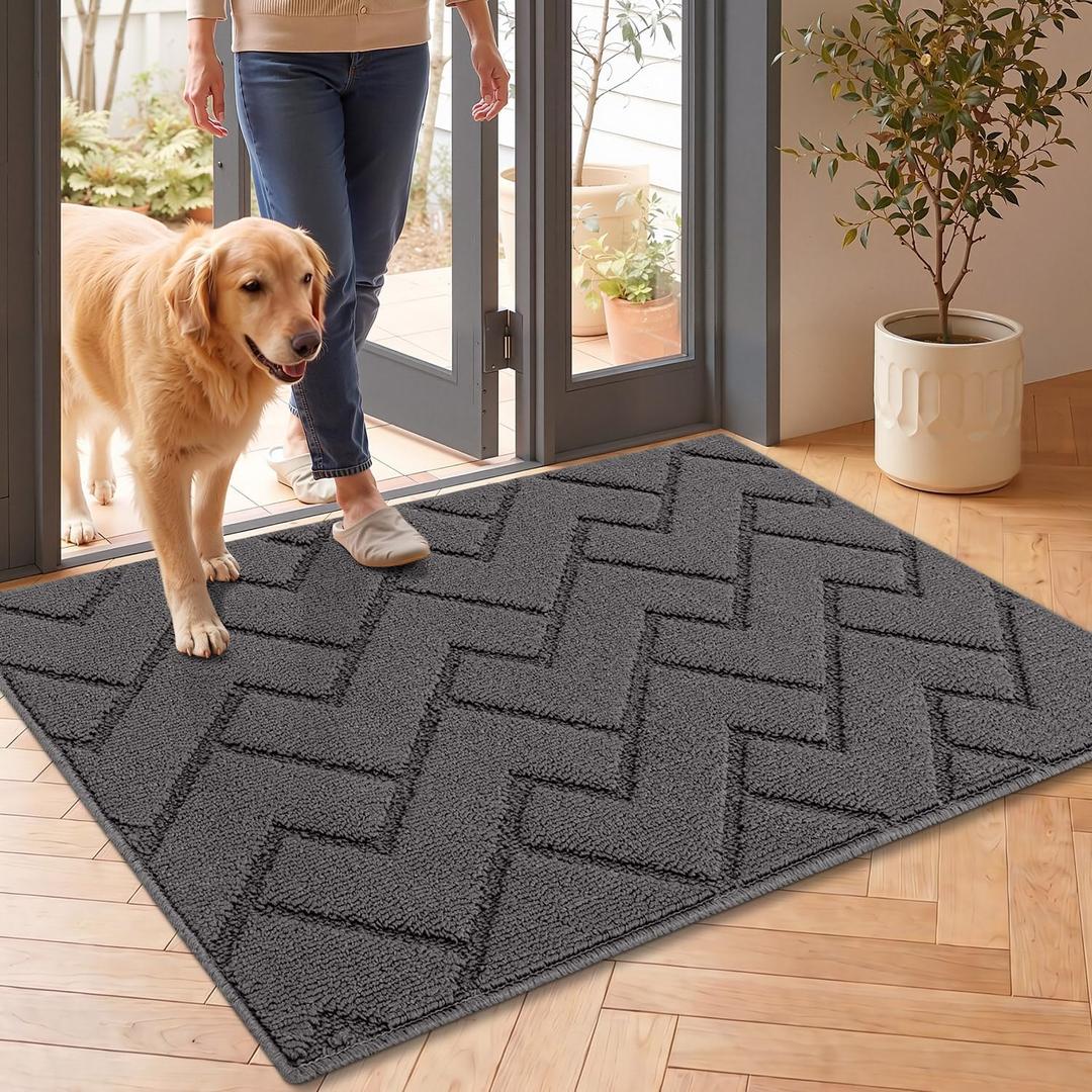hicorfe Indoor Doormat,Front Back Door Mat Rubber Backing Non Slip Door Mats 24"x35" Absorbent Resist Dirt Entrance Doormat Inside Floor Mats for Entryway Washable Low-Profile (Grey)