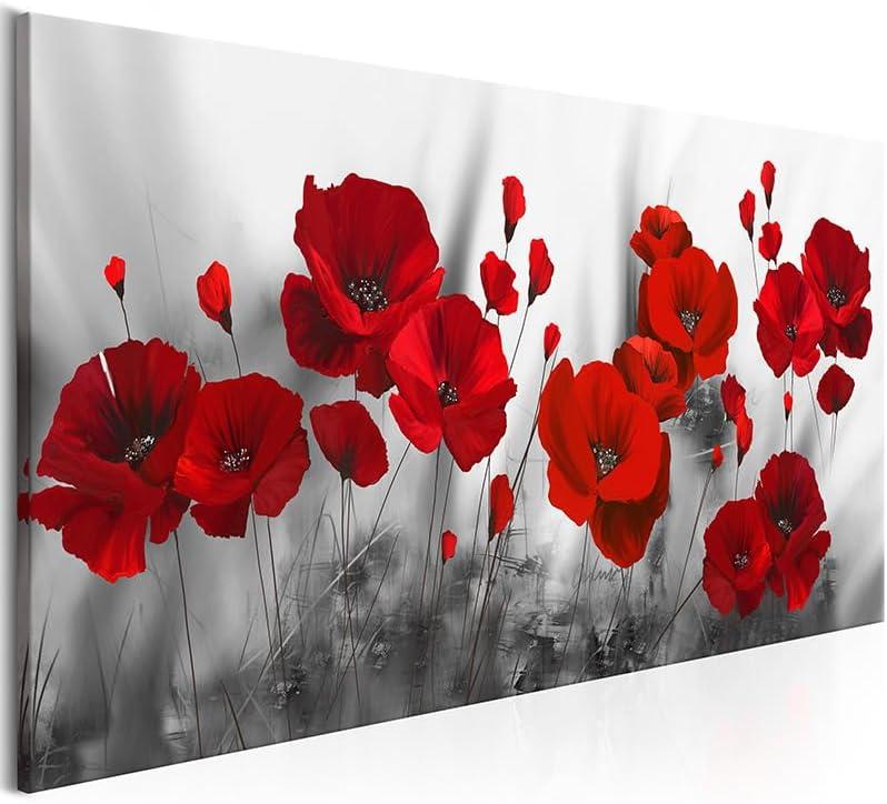 Red Flower Large Wall Art for Living Room - 56"L x 28"W Black and White Canvas Wall Art Bedroom Modern Abstract Floral Large Artwork Paintings Prints Pictures Wall Decor