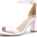 IDIFU White Heels for Women Cookie-MI Block Heels 3 Inch Sandals Chunky Open Toe Heel Wedding Homecoming Dress Shoes for Women Brides Ladies(White Pu, 9 B(M) US)