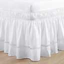 RIMELA Full Bed Skirt 18 Inch Drop White, Wrap Around Elastic Bed Skirts Full Size Dust Ruffle, Bedskirt for Adjustable Bed Base Solid Silky Fabric Machine Washable Easy to Install