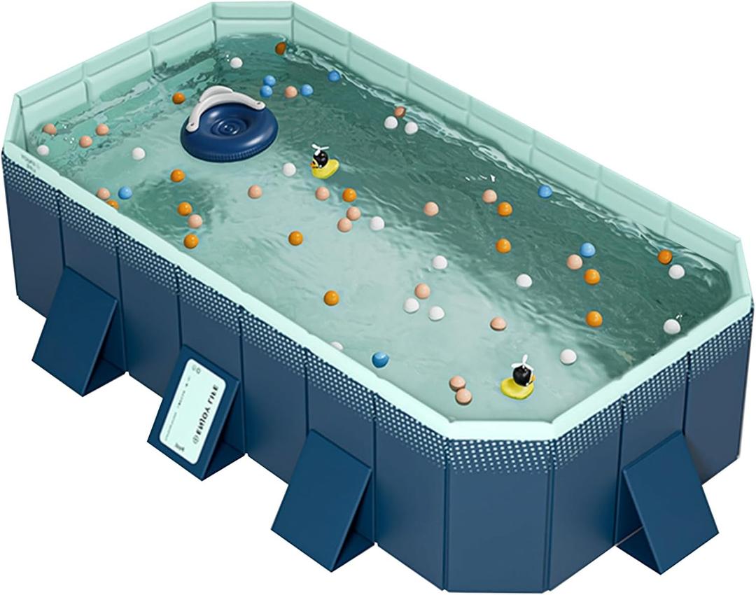 Damei century Foldable Large Rectangular Family Swimming Pool, Non-Inflatable, Easy Set-up, Suitable for Adults, Kids and Pet DogsIdeal for Outdoor, Backyard (102" x 65" x 21", Blue)
