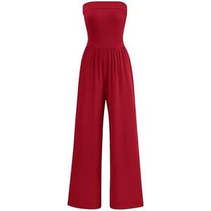 PRETTYGARDEN One Piece Strapless Jumpsuits for Women Dressy Casual Wide Leg Tube Rompers Jumper Beach Vacation Summer Outfits S