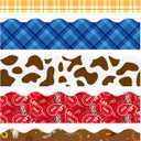 BeYumi 80Pcs Western Themed Bulletin Board Borders Western Cowboy Bandana Plaid Scalloped Border Trim Decoration Wild West Themed Back to School Classroom Chalkboard Party Elementary Preschool Decor