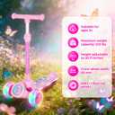 Nattork Kids Scooter for Girls with Light Up Wheels, Deck and Headlight, Wide Anti-Slip Deck and T-bar Handle with Rear Foot Brake, Adjustable Height 3 Wheel Scooter for Kids Ages 3+ and up to 220Lbs