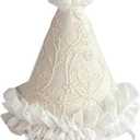 Birthday Celebration Hat Kids Princess Baby Caps Photography Props Conical Caps for Infant Girl Trimmed Tulle Hat (3, White)