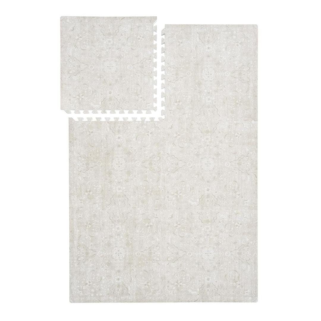 Premium Exercise & Baby Foam Play Mats - Stylish & Large Non-Toxic Odorless Floor Mat - 6 Tiles - Spacious 6ft x 4ft - Peel-Resistant Reinforced - Soft Thick, Waterproof - Pearl Beige