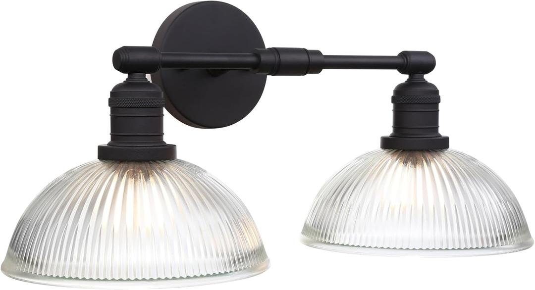 Yosoan 2-Light Indoor Wall Sconce with Striped Shade, Modern Vanity Light Vintage Industrial Single Wall Mounted Lamp Hardwired Clear Bowl Glass Shade for Living Room Kitchen Bedroom Home Decor(Black)