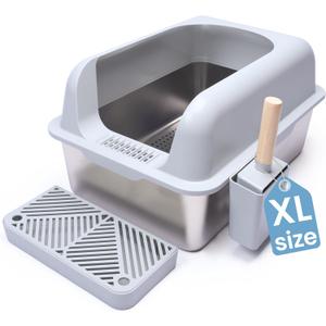 CVG GOODS XL Stainless Steel Sifting Litter Box-23"x15"x13" – Cat Litter Box, Multi-Cat, Large Cats, High Side/ Anti-Urine Leakage Shell (Easy Shell) Easy to Clean, Odor Control
