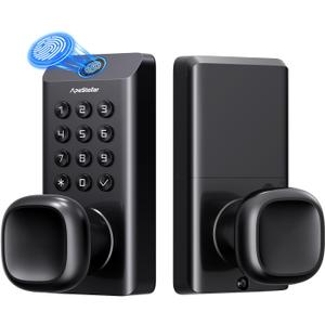 ApeStellar Fingerprint Keyless Entry Door Lock, Fingerprint Door Knob, Keypad Door Lock with Handle, Digital Electronic Door Knob for Front Door & Bedroom, High Durability, Voice Prompt for Easy Use, Black