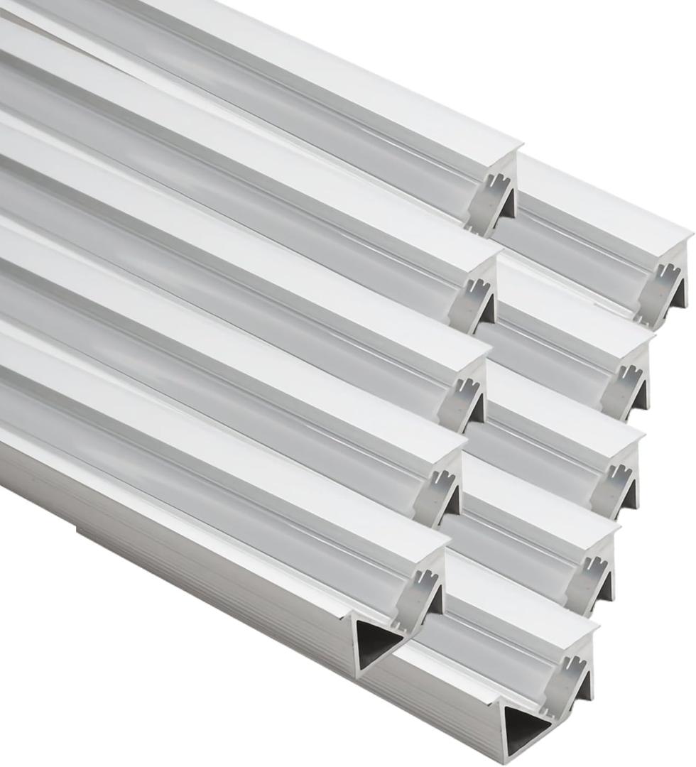 JARBIH 3.3ft/1M LED Recessed Aluminum Profiles, 10 Packs YW Shape 45 Oblique Beam Invisible Cabinet Light, Milky Cover Channel Wine Cabinet Hard Bar Strip Light(Silver)