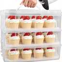 FEOOWV 3 Tier Cupcake Carrier with Lid,Holds 36 Cupcakes or 3 Large Cakes Food Transporter Container with 3 Tier Stackable Layer Insert