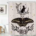 KOMLLEX Boho Cat Moth Shower Curtain for Bathroom Decor 60Wx72H Inches Vintage Tarot Sun Star Goth Gothic Mystic Moon Phase Witchy Floral Leaves Fabric Waterproof Polyester 12 Pack Hooks