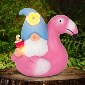Solar Gnome Garden Decor Statue,Outdoor Funny Solar Light Decoration for Outside Yard Patio Front Porch Balcony Home - Unique Housewarming Gifts (Flamingo)